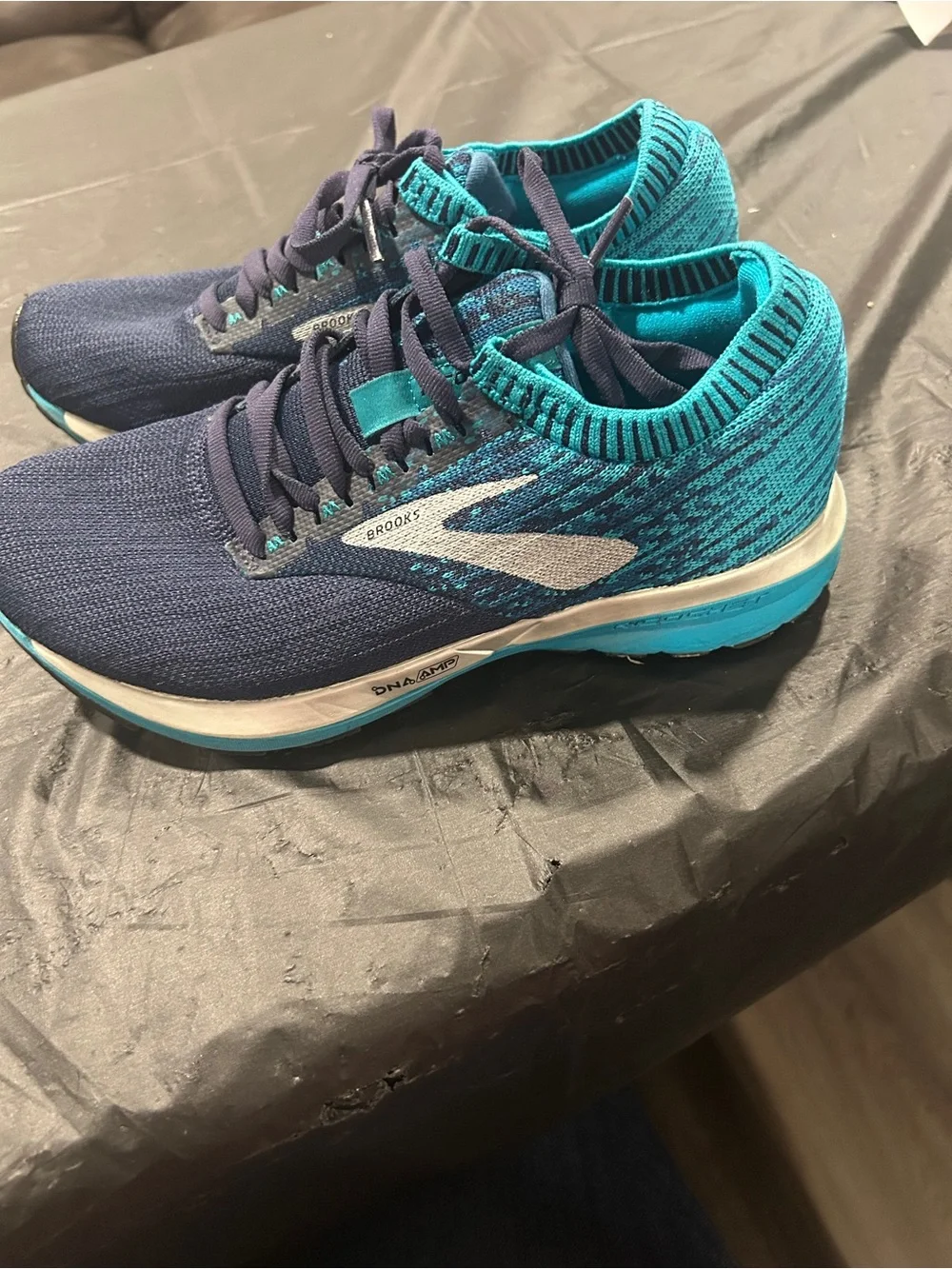 Brooks Navy and Teal Knit Running Sneakers